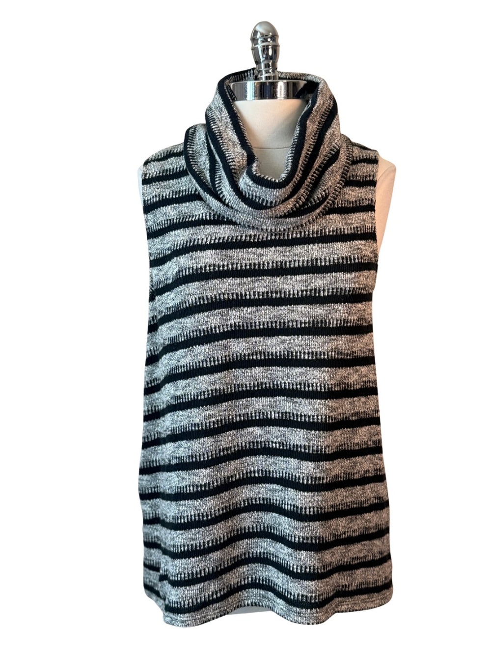 DOLAN for Anthropologie Sleeveless Sweater Size XL Cowl Neck Striped Black Gray